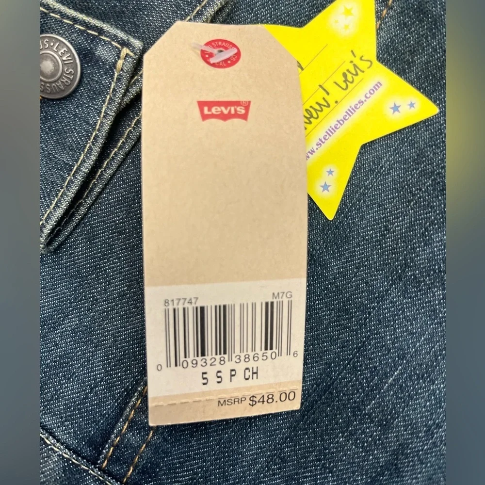 Levi's Dark Blue Denim Jacket with Tan Leather Patch Sz 5